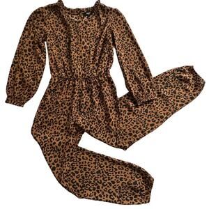 NWT Aqua Girls Long Sleeve Leopard Jumpsuit Small